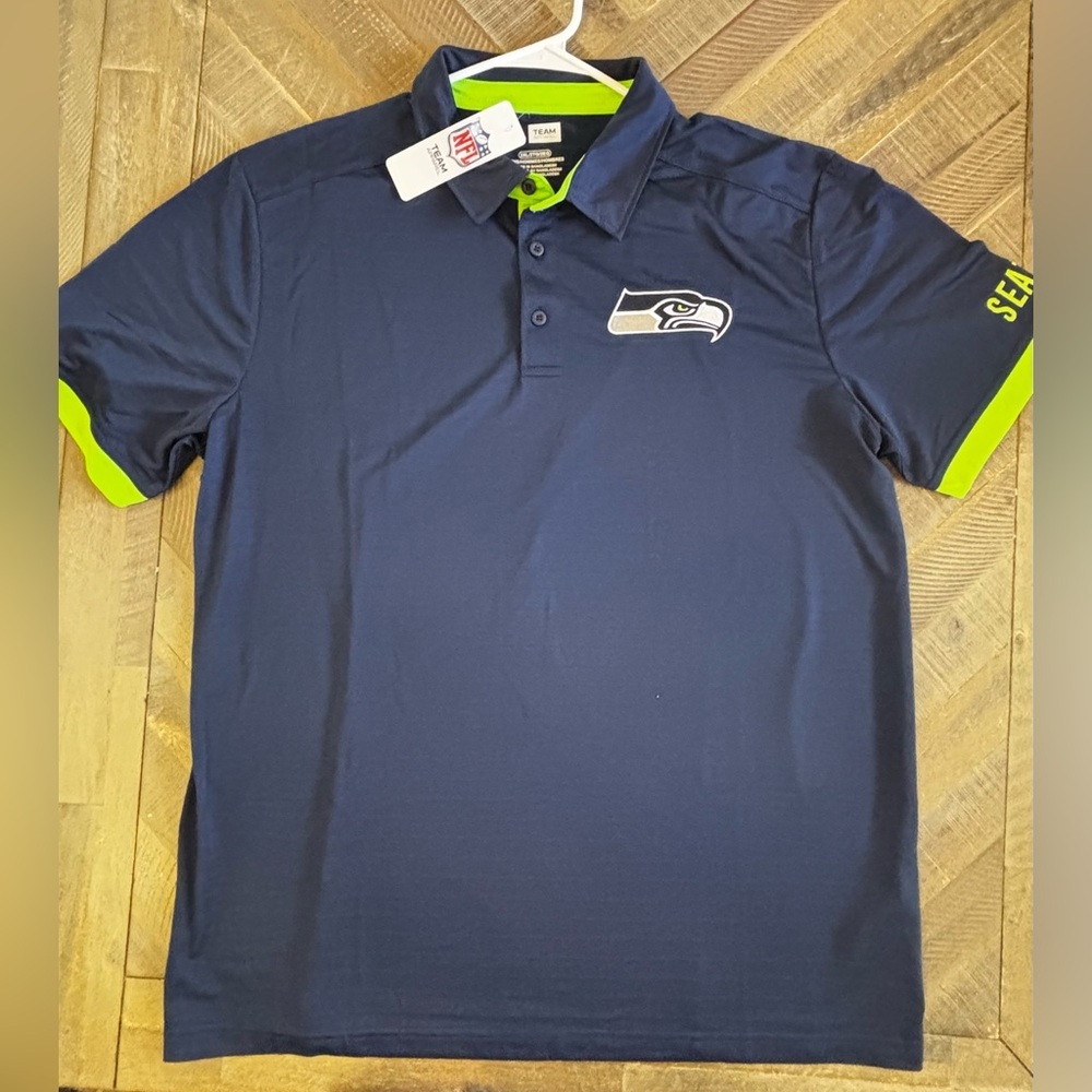 Team Apparel Seattle Seahawks Shirt Men's Size 2XL Navy Lime Green NFL Football